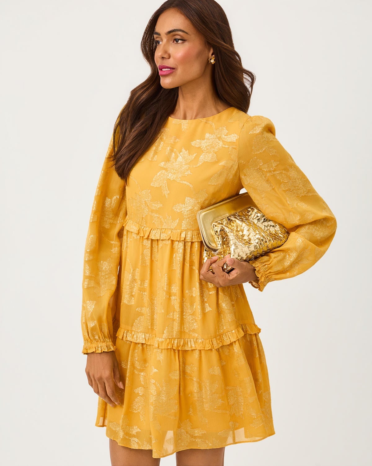 Mustard Yellow Mini Dress With Ruffled Tiers Mustard Yellow Mini Dress With Ruffled Tiers — Trendy Mustard Dress