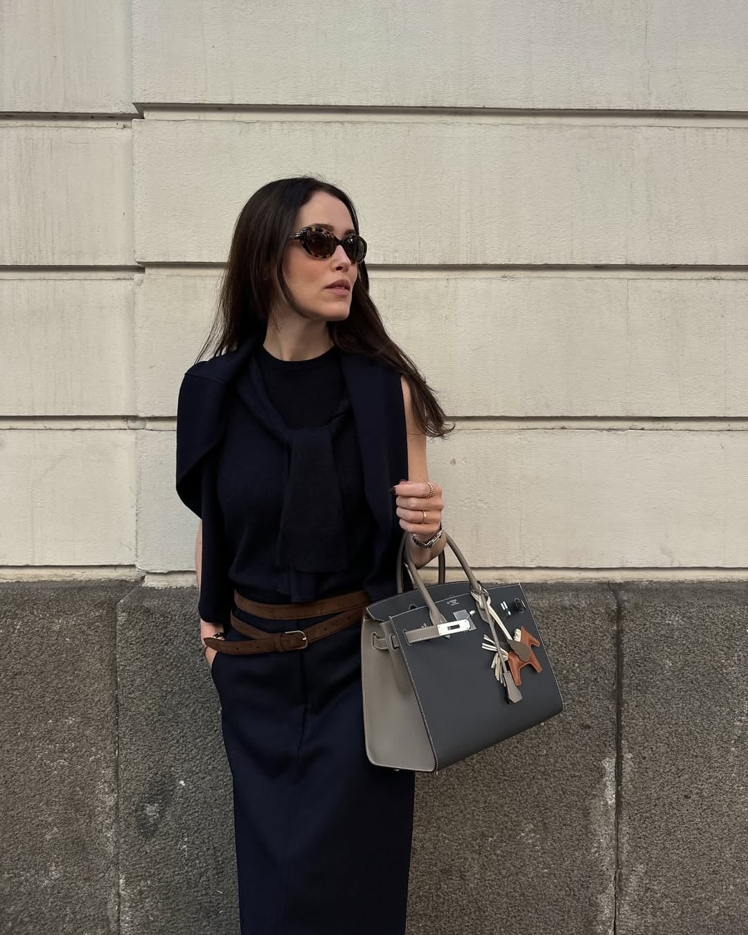 Draped Navy Blazer With Trousers — Trendy Navy Blue Outfits