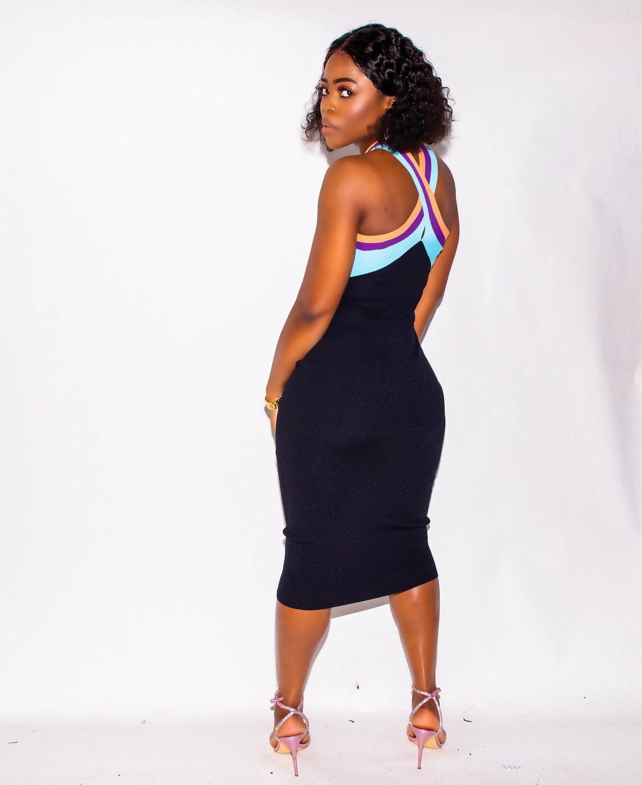 Black Ribbed Knit Midi Dress with Contrast Straps Black Ribbed Knit Midi Dress with Contrast Straps — Trendy Necklines Dress