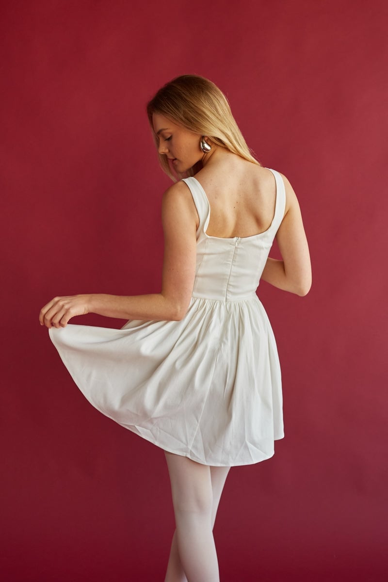 White Cotton Square Neck Fit and Flare Mini Dress White Cotton Square Neck Fit and Flare Mini Dress — Trendy Necklines Dress