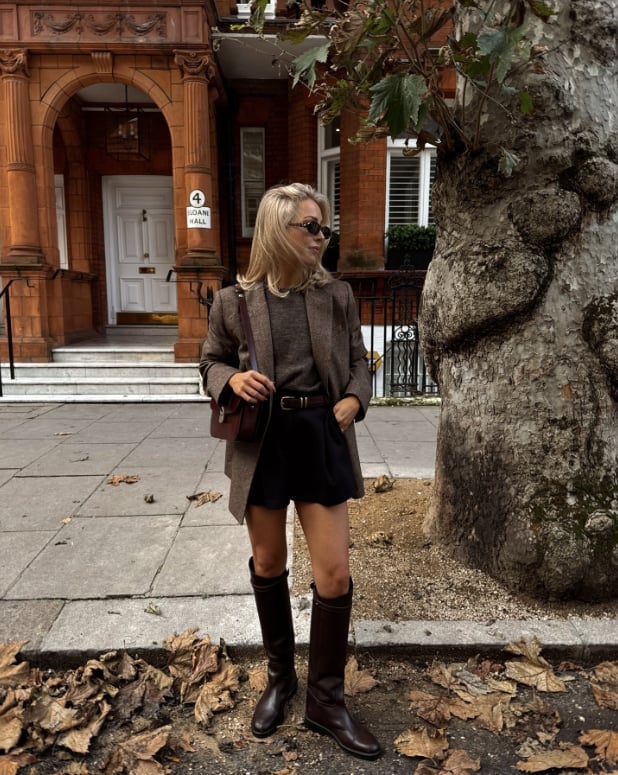 Checked Blazer with Crewneck Sweater and Tailored Shorts — Trendy Old Money Outfits