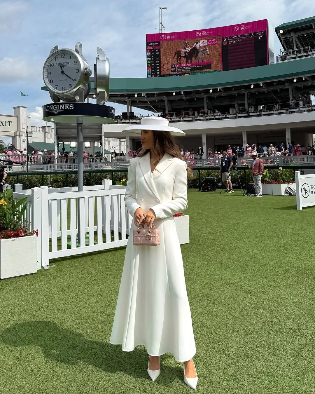 Monochromatic White Double-Breasted Coat Dress with Hat — Trendy Old Money Outfits