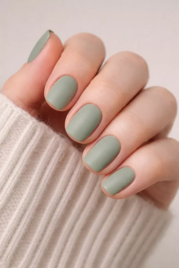 Muted Sage Green Matte Short Square Nails Muted Sage Green Matte Short Square Nails — Trendy Olive Green Nails