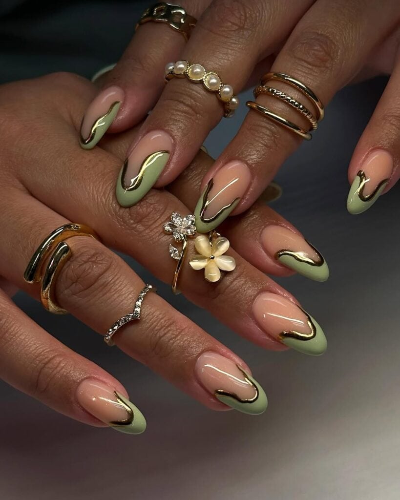 Pale Green French Tip Long Almond Nails Pale Green French Tip Long Almond Nails — Trendy Olive Green Nails