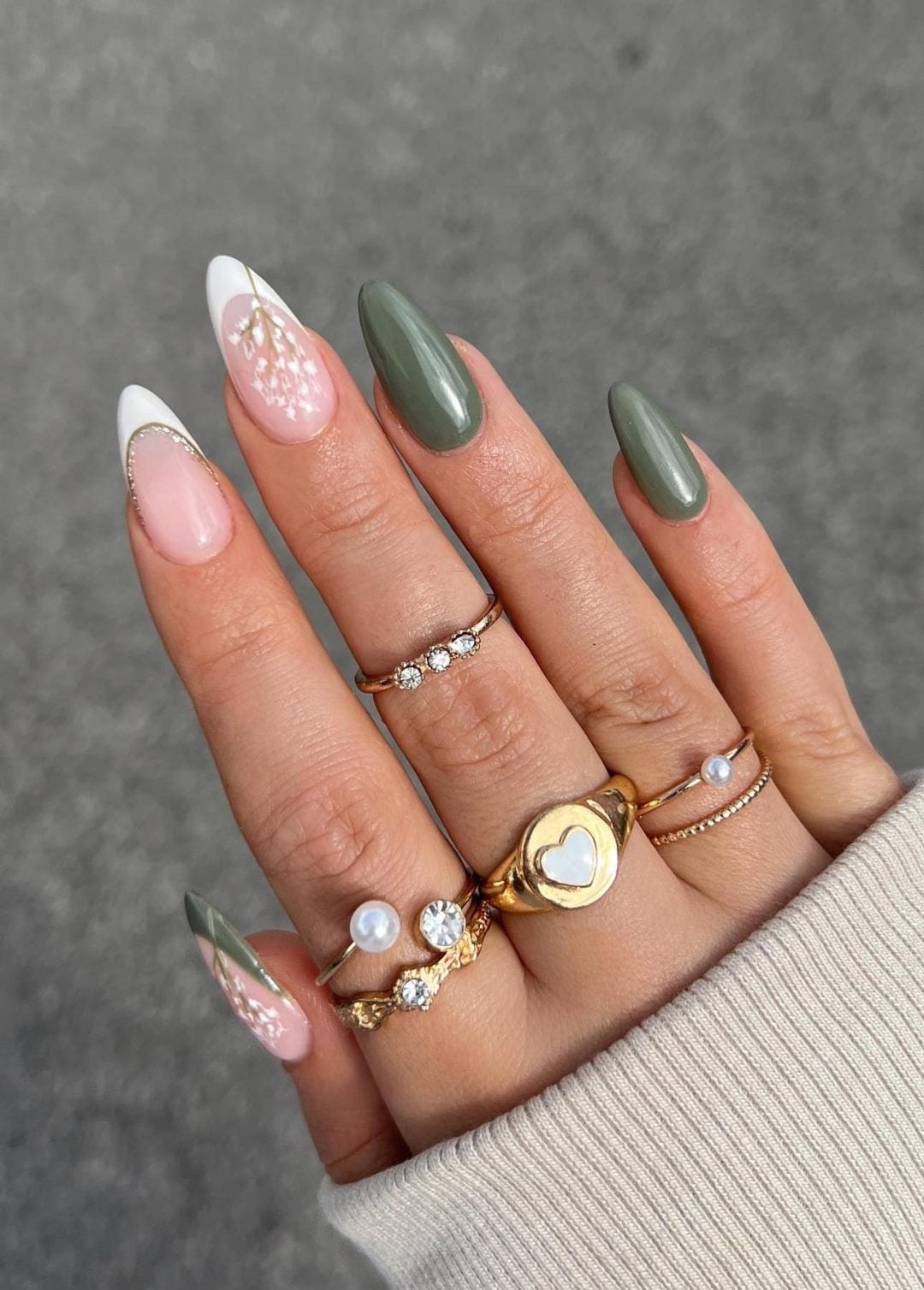 Olive Green Modern French Tip Almond Nails Olive Green Modern French Tip Almond Nails — Trendy Olive Green Nails