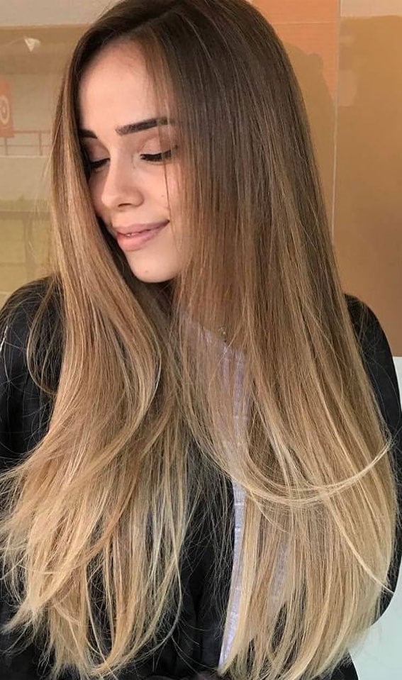 Dark Brown To Neutral Blonde Ombre On Straight Hair Dark Brown To Neutral Blonde Ombre On Straight Hair — Trendy Ombre Hair Color