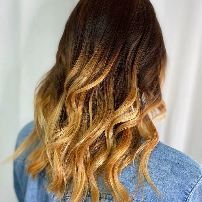 Collarbone Length Ombre From Dark To Golden Blonde Collarbone Length Ombre From Dark To Golden Blonde — Trendy Ombre Hair Color