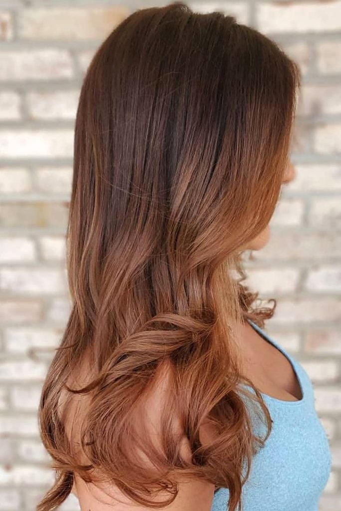 Dark Brown To Caramel Blonde Ombre Blowout Dark Brown To Caramel Blonde Ombre Blowout — Trendy Ombre Hair Color