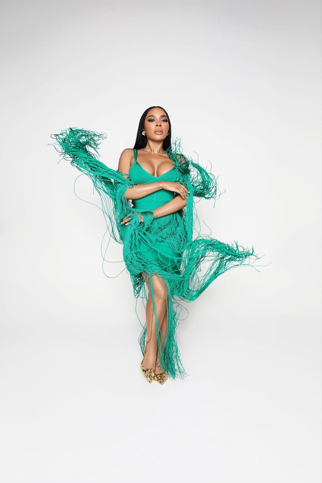 Vibrant Green Slip Dress With Fringe Overlay Vibrant Green Slip Dress With Fringe Overlay — Trendy Opera Outfits