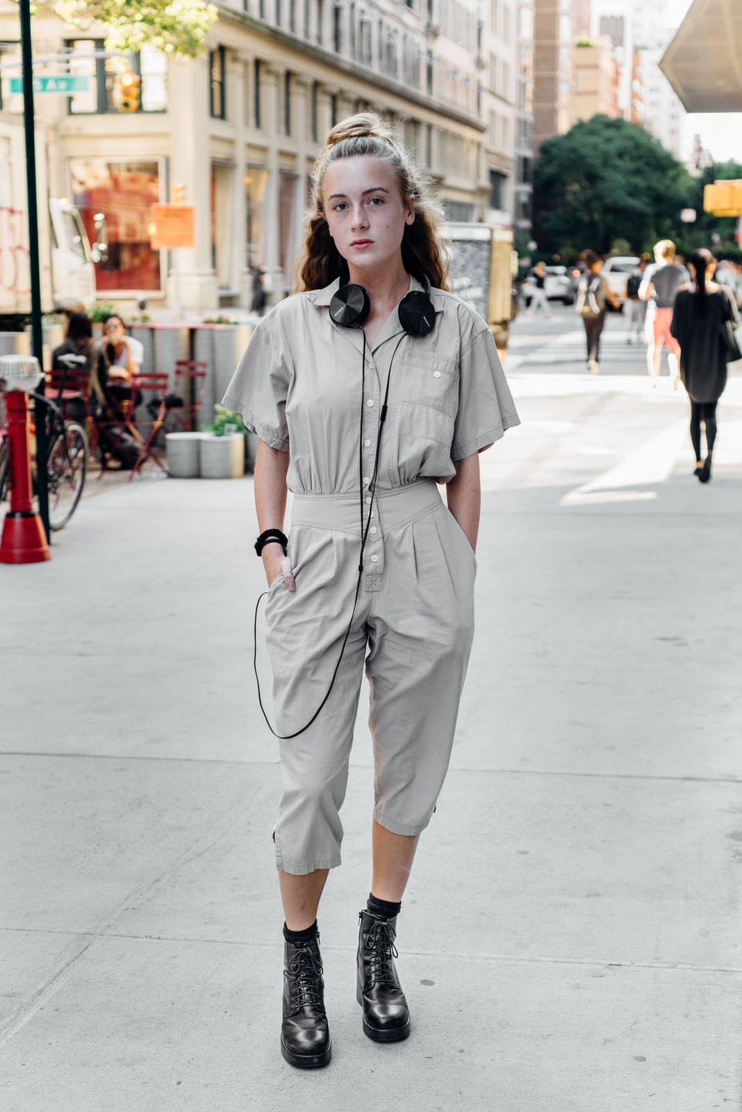 Beige Utility Jumpsuit with Combat Boots Beige Utility Jumpsuit with Combat Boots — Trendy Outfits for Teens