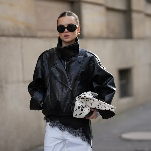Oversized Leather Jacket with Lace Trim Top Oversized Leather Jacket with Lace Trim Top — Trendy Outfits for Teens