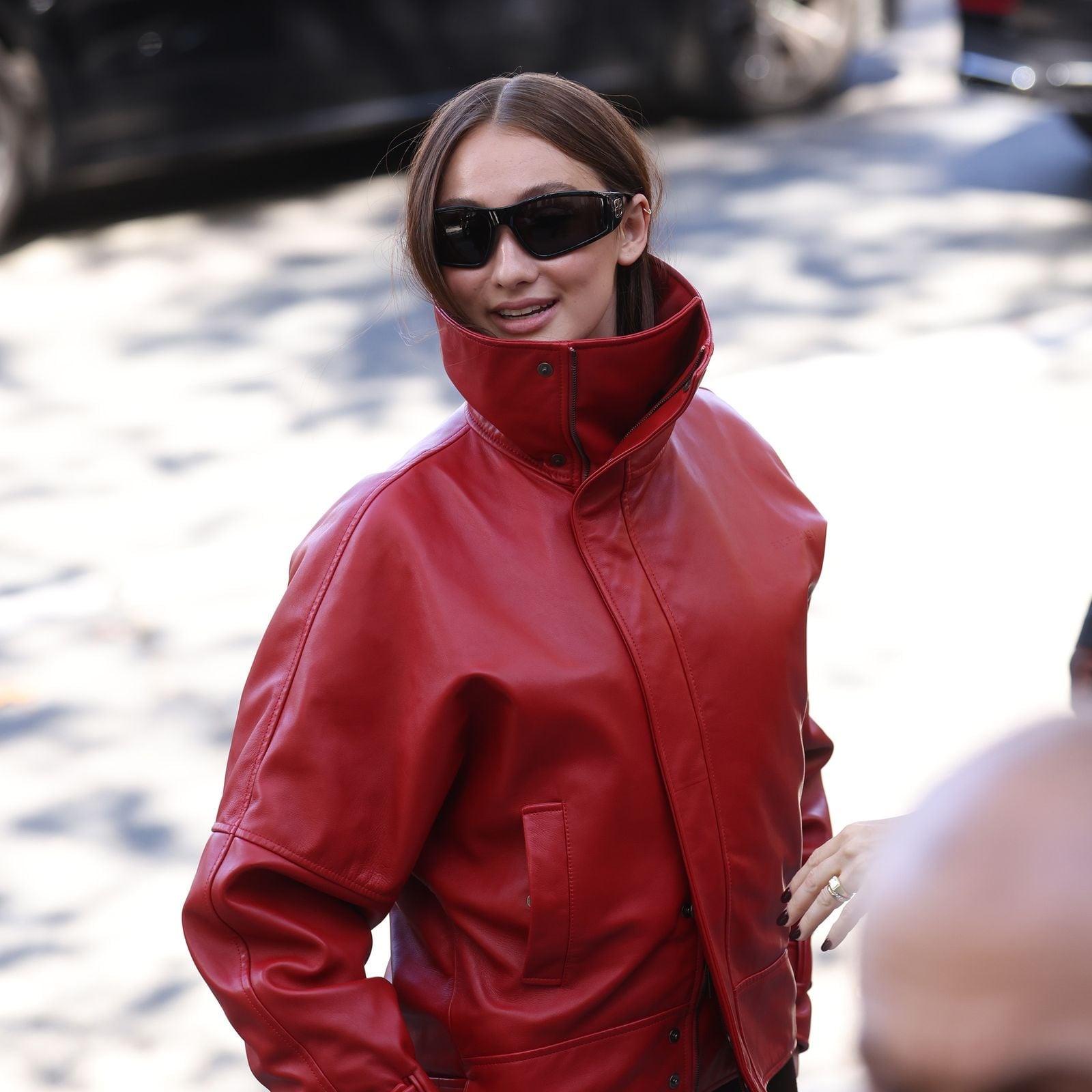 Bold Red Leather Jacket with High Collar Bold Red Leather Jacket with High Collar — Trendy Outfits for Teens