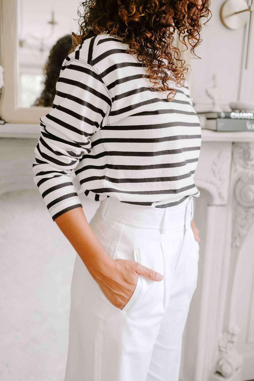 Breton Striped Top with White Wide-Leg Trousers — Trendy Parisian Style