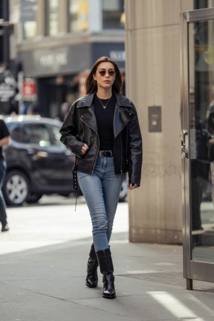 Black Leather Biker Jacket with Skinny Jeans — Trendy Parisian Style