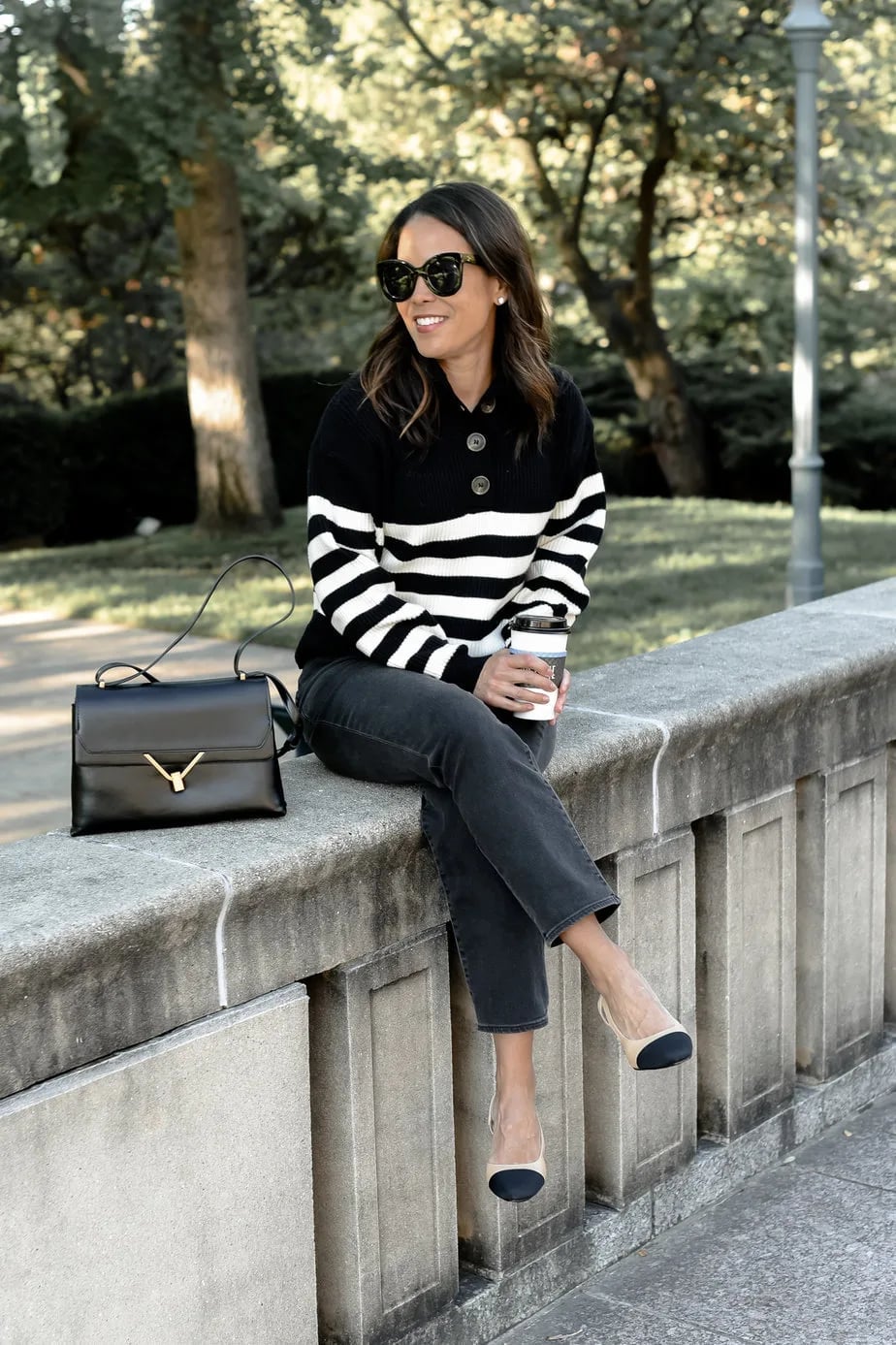 Striped Sweater with Gray Jeans and Ballet Flats — Trendy Parisian Style
