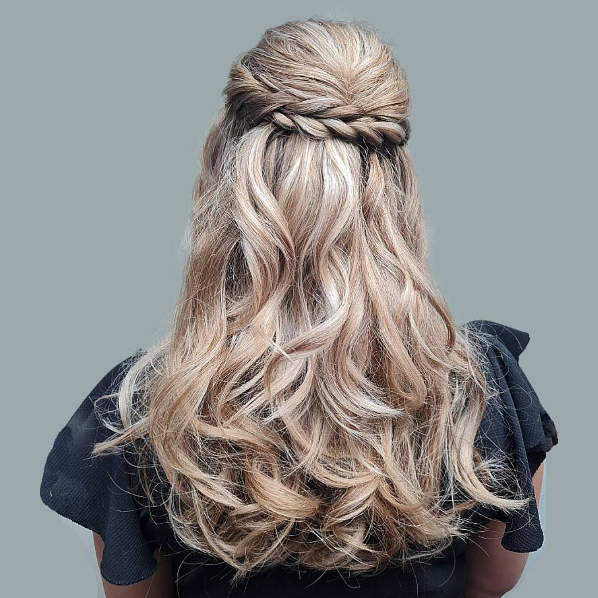 Half Up Half Down With Braided Crown Half Up Half Down With Braided Crown — Trendy Party Hair