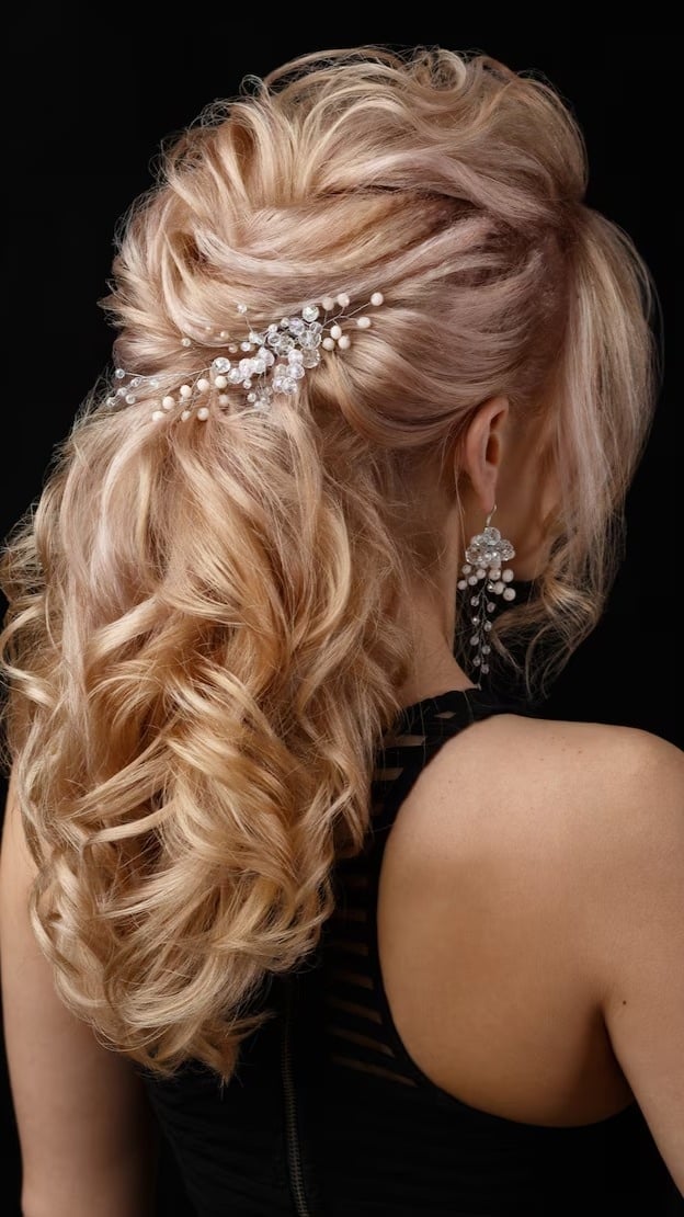 Ash Blonde Half Up Half Down Curls Ash Blonde Half Up Half Down Curls — Trendy Party Hair