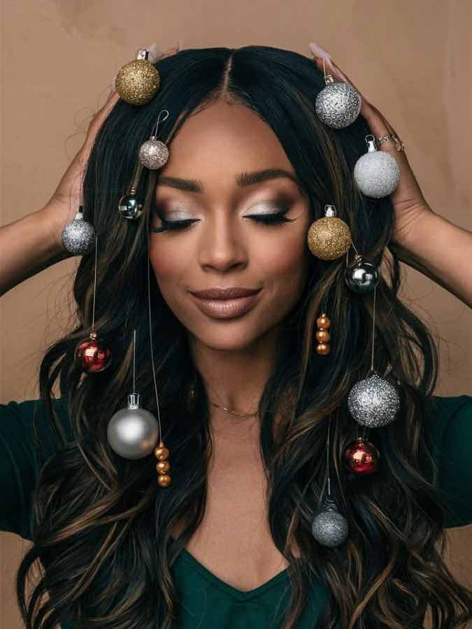 Long Layers With Hanging Ornaments Long Layers With Hanging Ornaments — Trendy Party Hair