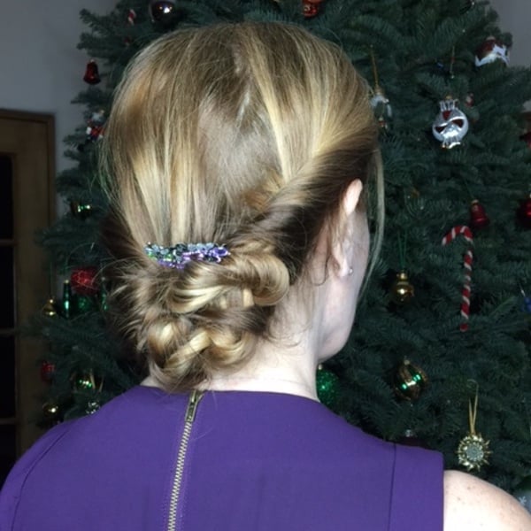 Long Blonde Updo With Braid, Straight Long Blonde Updo With Braid, Straight — Trendy Party Hair