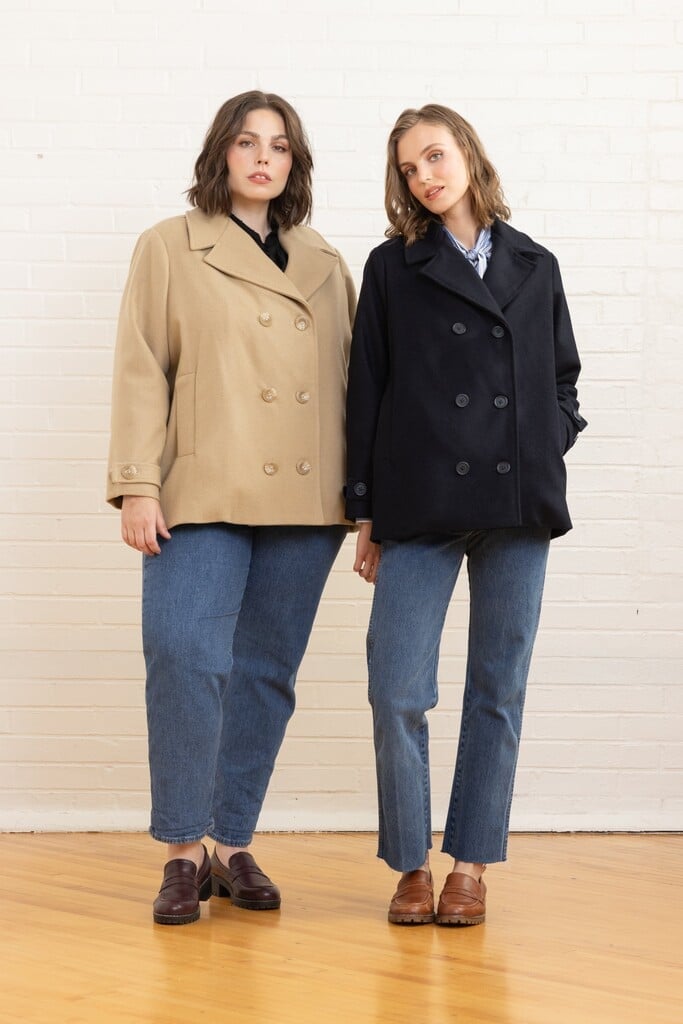 Camel and Navy Peacoats with Collared Shirts and Loafers Camel and Navy Peacoats with Collared Shirts and Loafers — Trendy Peacoat Outfits