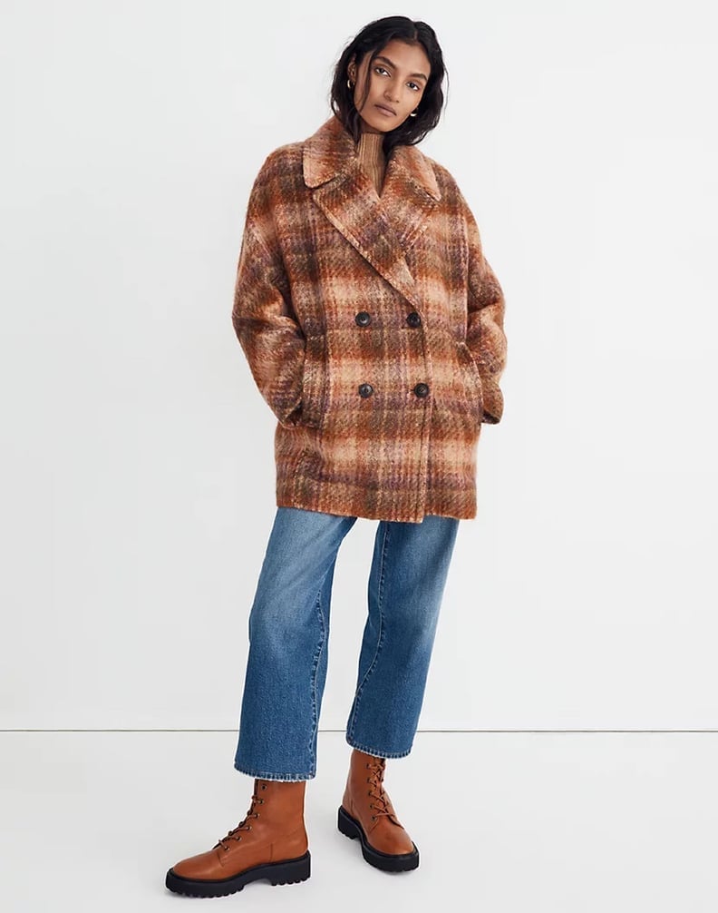 Textured Plaid Peacoat with Mock Neck and Boots Textured Plaid Peacoat with Mock Neck and Boots — Trendy Peacoat Outfits