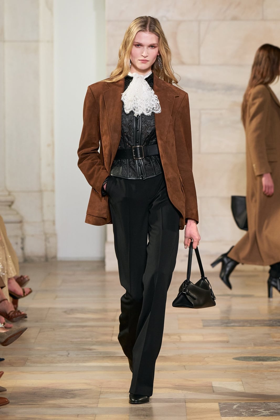 Brown Suede Blazer with Lace Collar and Corset Brown Suede Blazer with Lace Collar and Corset — Trendy Ralph Lauren Outfits