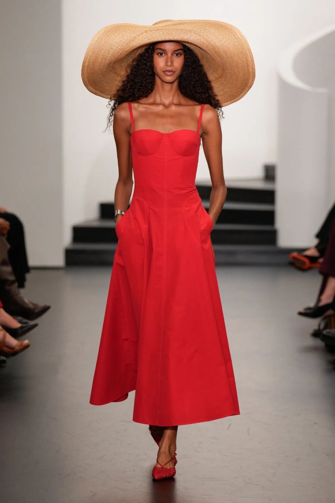 Red Midi Dress with Oversized Straw Hat Red Midi Dress with Oversized Straw Hat — Trendy Ralph Lauren Outfits