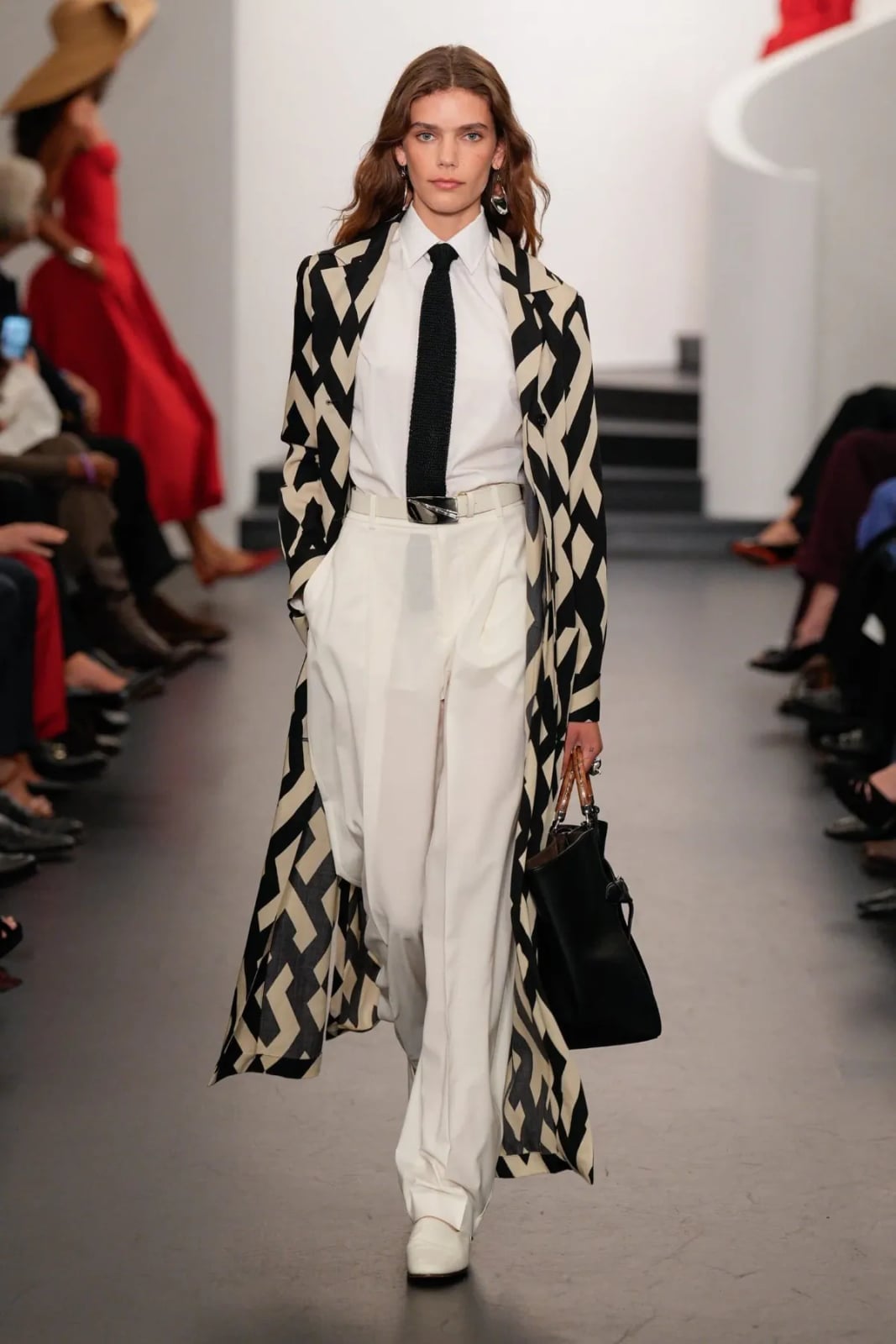 Geometric Duster Coat Over White Shirt and Trousers Geometric Duster Coat Over White Shirt and Trousers — Trendy Ralph Lauren Outfits