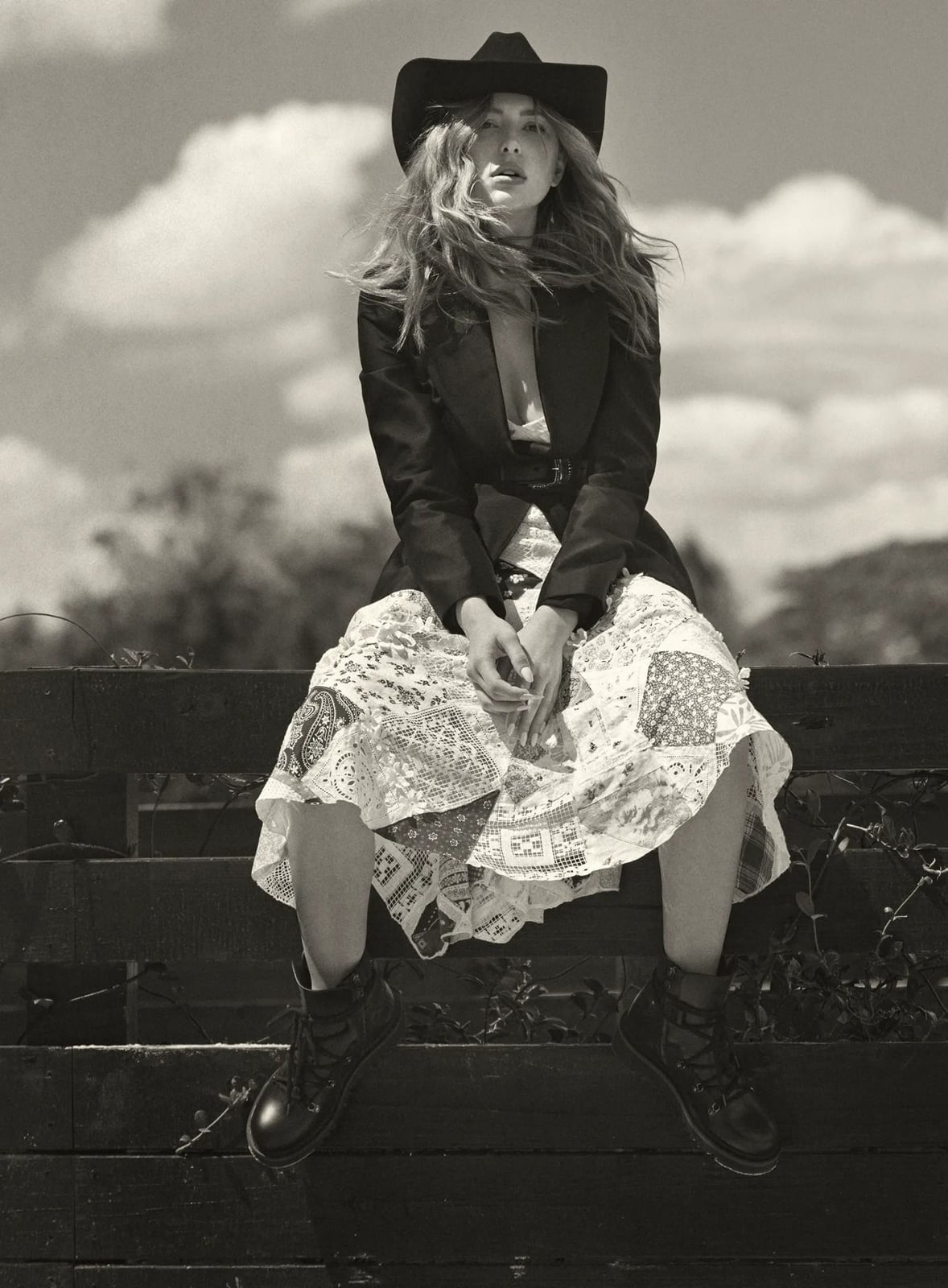Black Blazer Over White Lace Dress with Cowboy Hat Black Blazer Over White Lace Dress with Cowboy Hat — Trendy Ralph Lauren Outfits