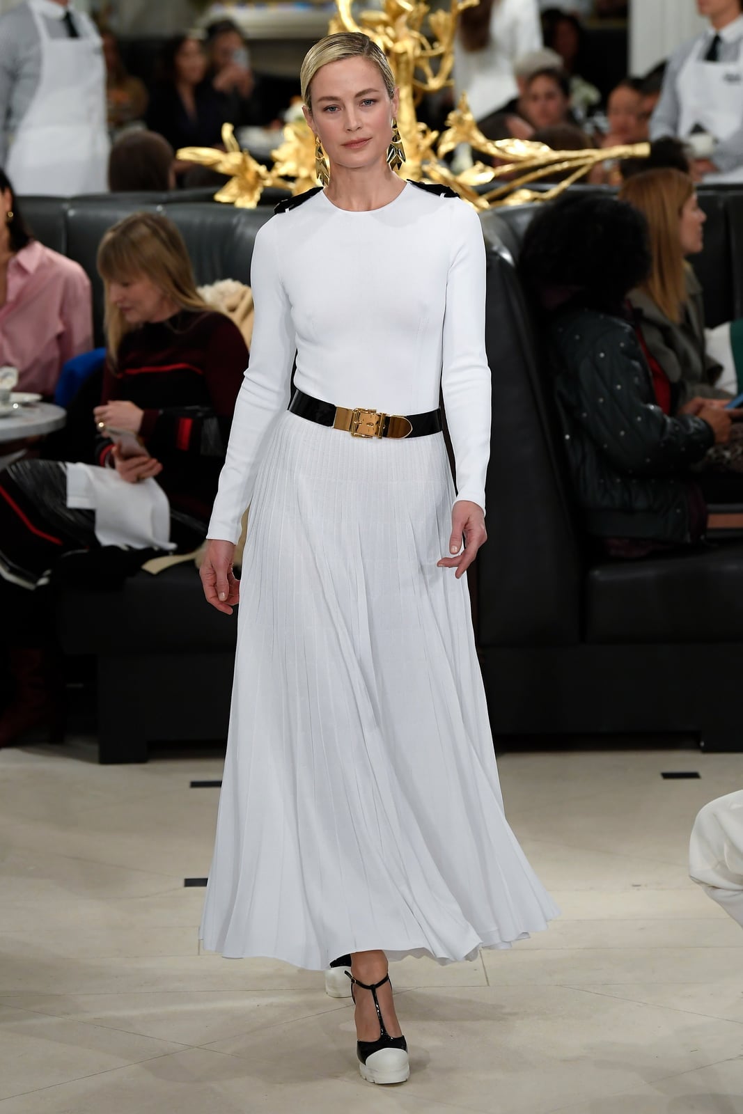 White Long Sleeve Top with Black Pleated Maxi Skirt White Long Sleeve Top with Black Pleated Maxi Skirt — Trendy Ralph Lauren Outfits