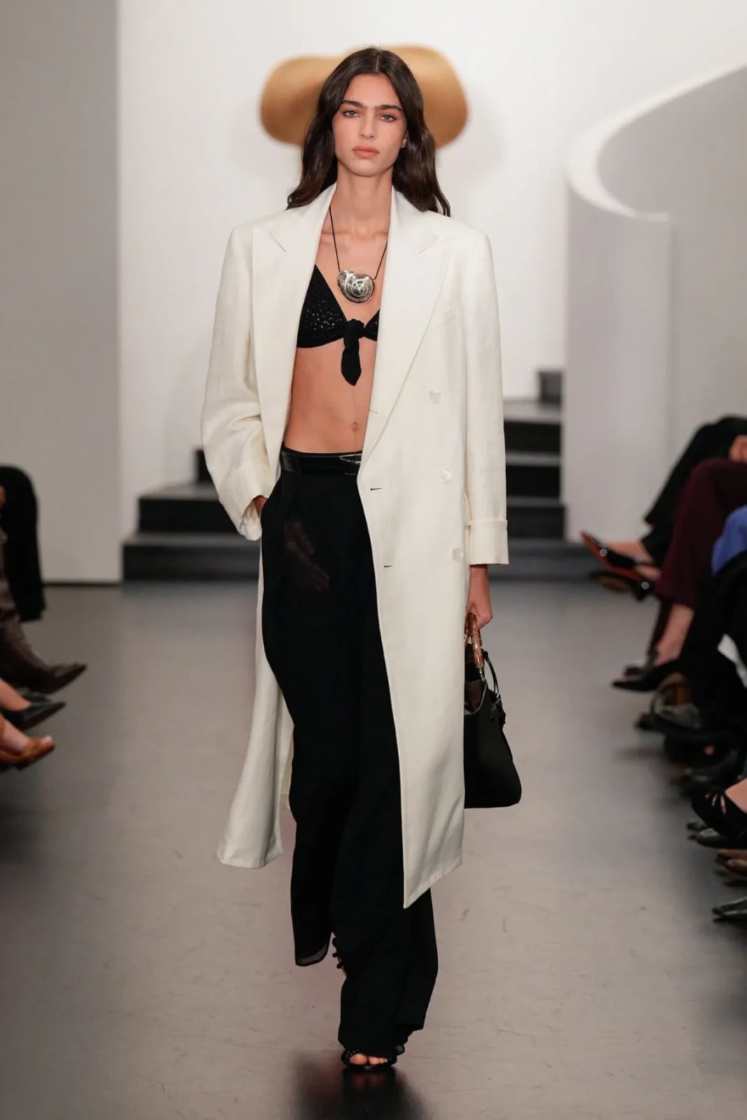 White Longline Blazer Over Bikini Top and Sheer Trousers White Longline Blazer Over Bikini Top and Sheer Trousers — Trendy Ralph Lauren Outfits