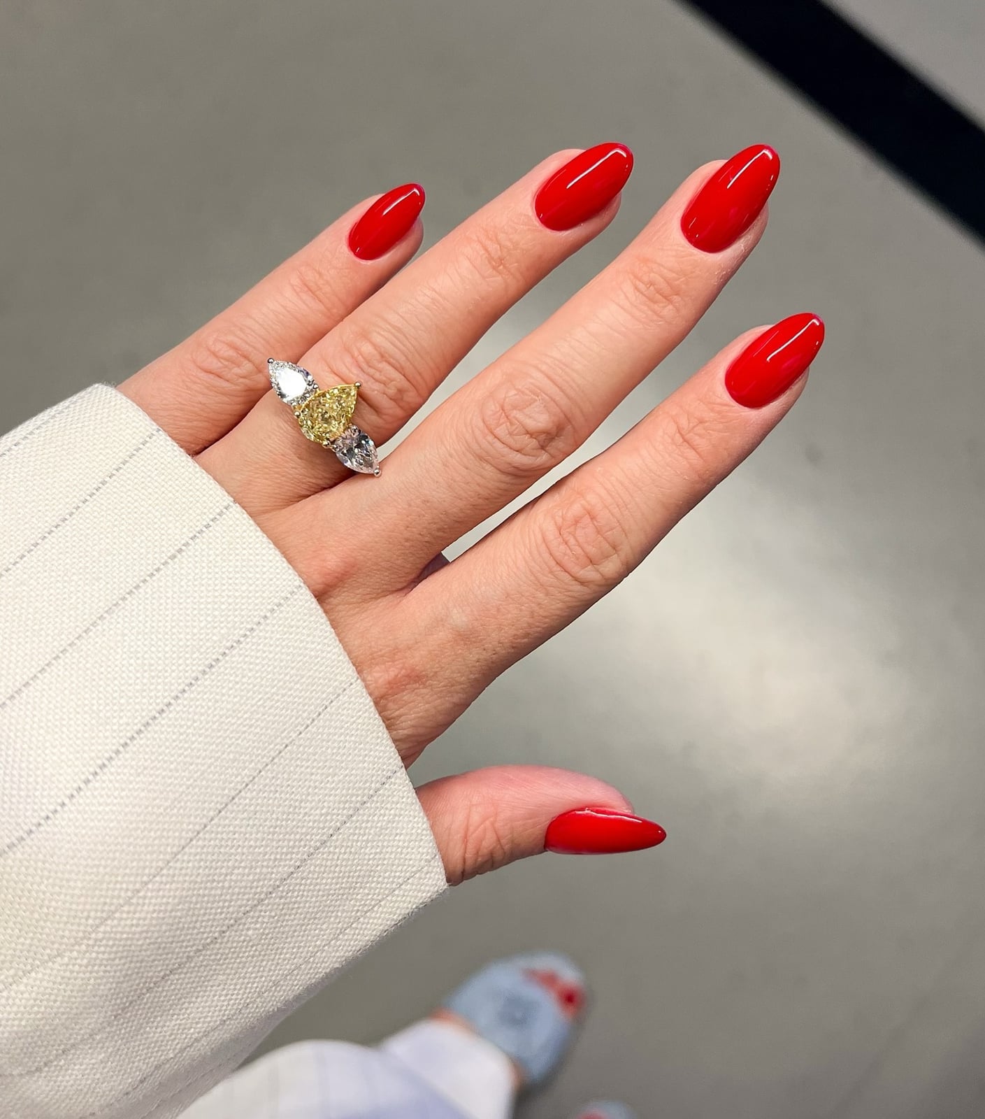 Bright Red Glossy Almond Nails — Trendy Red Almond Nails