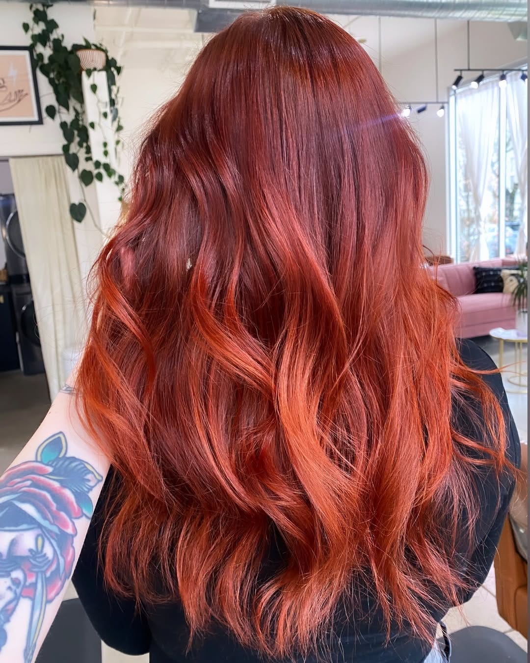 Dark Red Base With Fiery Red Highlights Dark Red Base With Fiery Red Highlights — Trendy Red Hair with Highlights