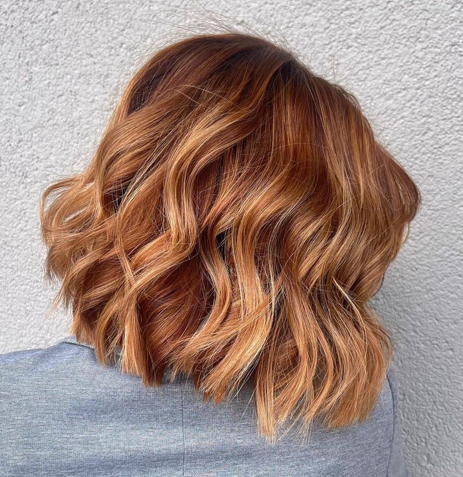 Warm Red Lob With Copper Highlights Warm Red Lob With Copper Highlights — Trendy Red Hair with Highlights