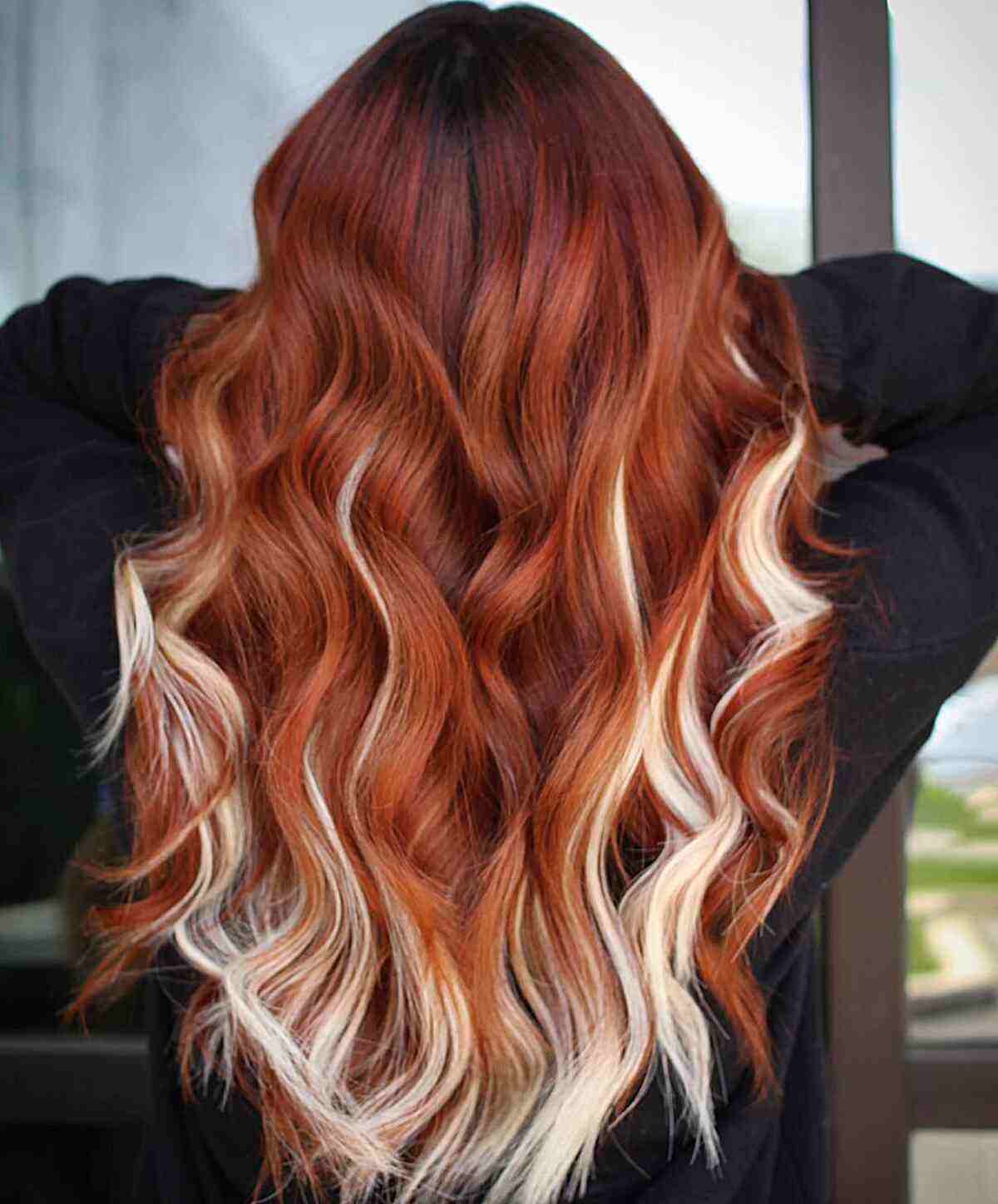 Copper Base With Blonde Balayage Highlights Copper Base With Blonde Balayage Highlights — Trendy Red Hair with Highlights