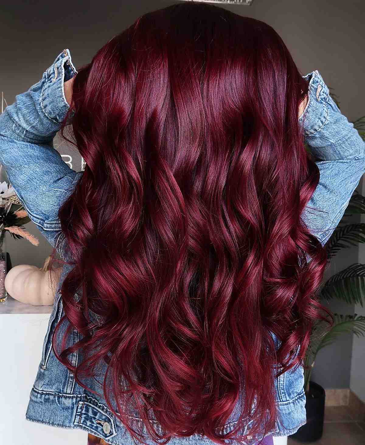 Mid-Back Deep Burgundy Red Loose Curls Mid-Back Deep Burgundy Red Loose Curls — Trendy Red Hairstyles