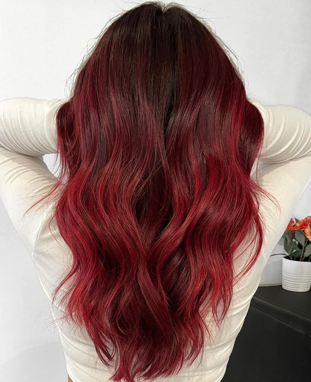 Mid-Back Dark Red Balayage Gradient Mid-Back Dark Red Balayage Gradient — Trendy Red Hairstyles