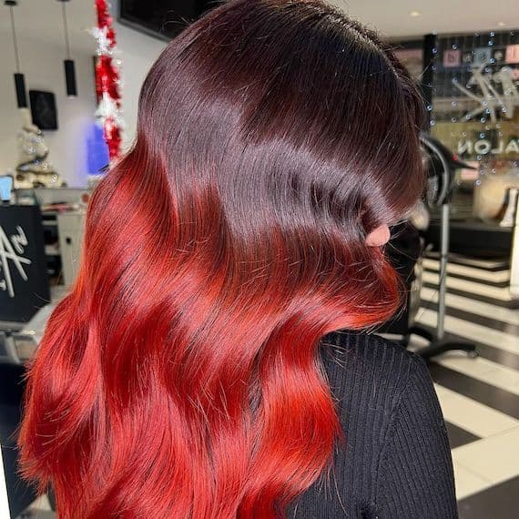 Mid-Back Cherry Red With Darker Roots, Office-Safe Version Mid-Back Cherry Red With Darker Roots, Office-Safe Version — Trendy Red Hairstyles