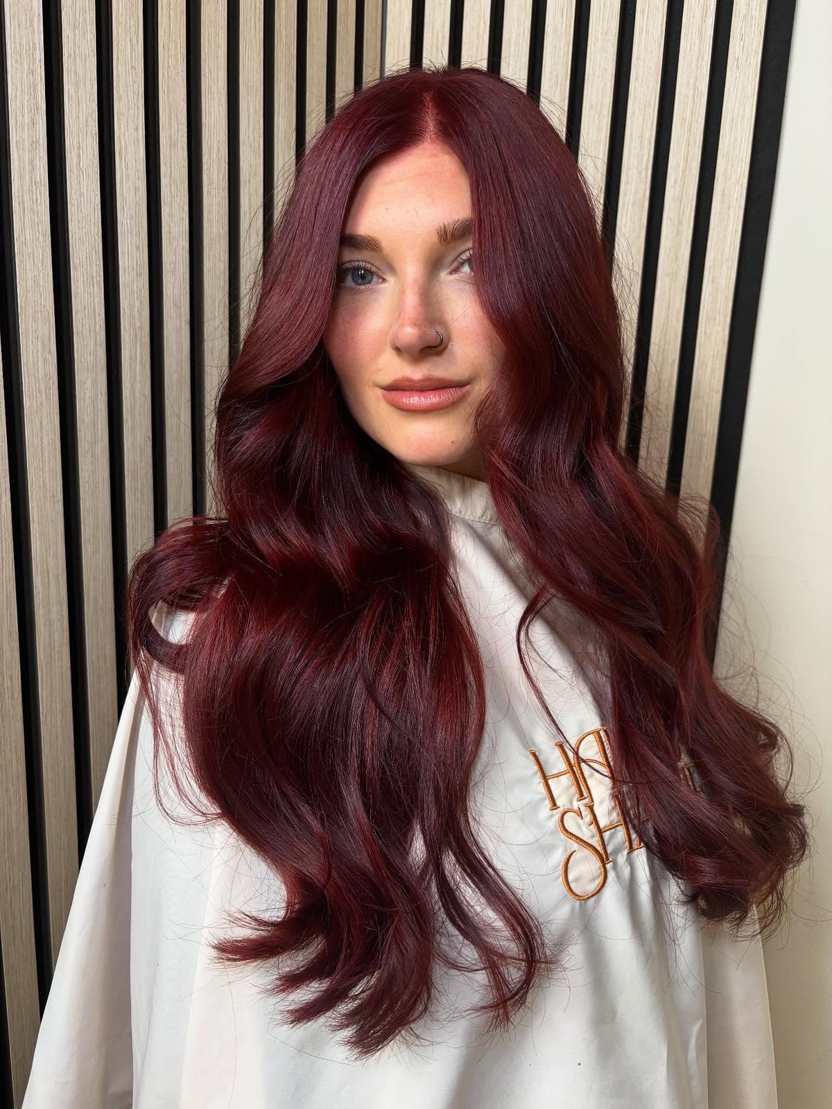 Mid-Back Deep Auburn Red Loose Curls With Long Layers Mid-Back Deep Auburn Red Loose Curls With Long Layers — Trendy Red Hairstyles