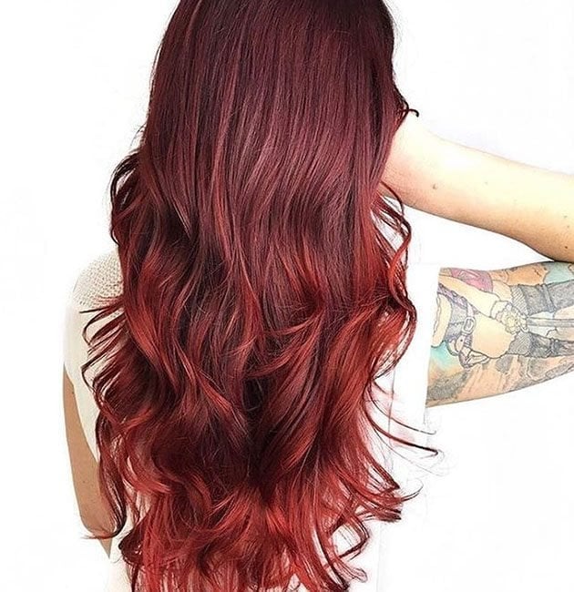 Mid-Back Dark Red With Red Ombre Mid-Back Dark Red With Red Ombre — Trendy Red Hairstyles