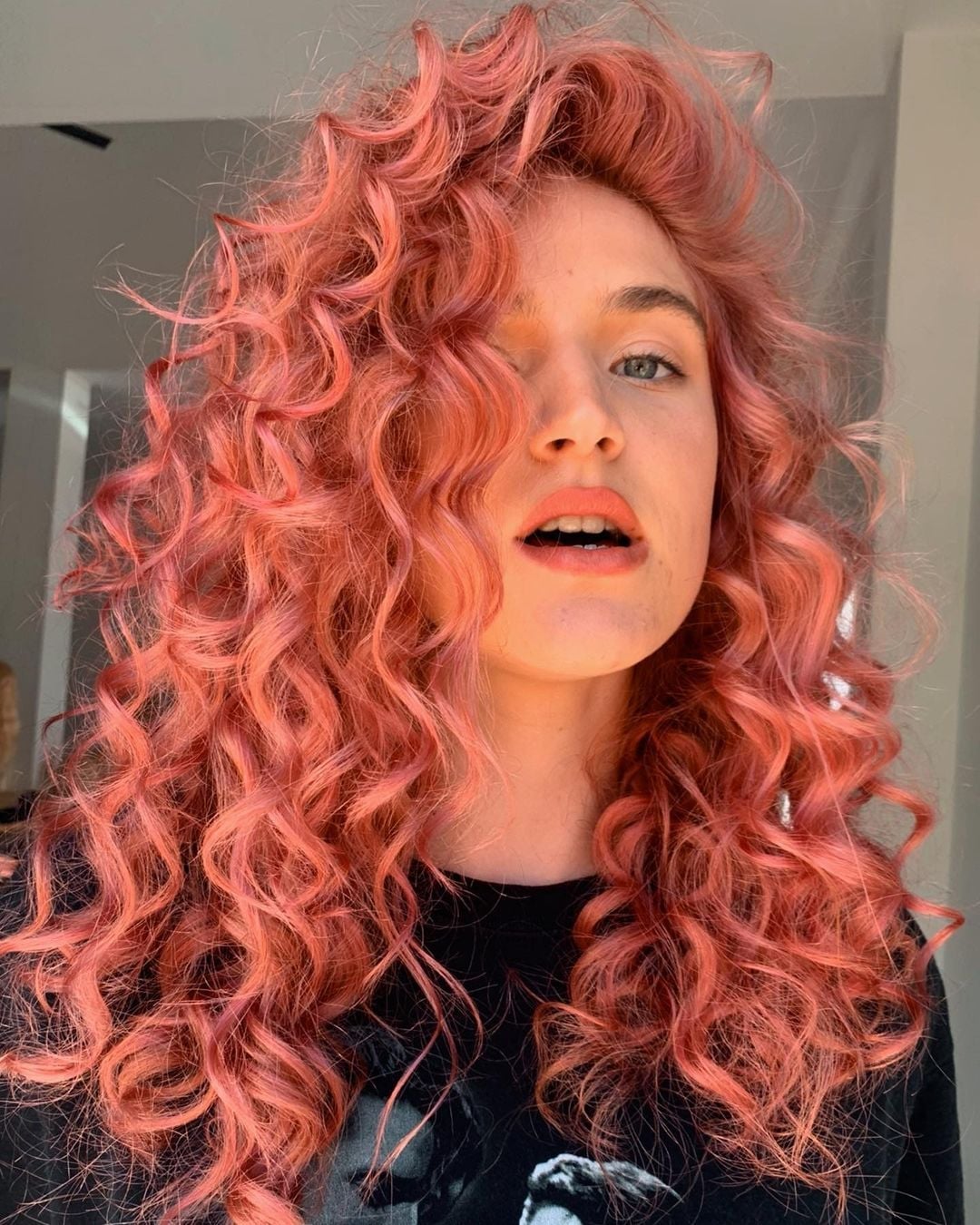 Mid-Back Coral Pink Defined Curls Mid-Back Coral Pink Defined Curls — Trendy Red Hairstyles