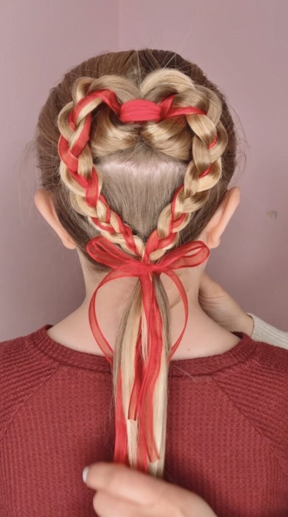Heart-Shaped Braid With Red Ribbon Heart-Shaped Braid With Red Ribbon — Trendy Ribbon Braids