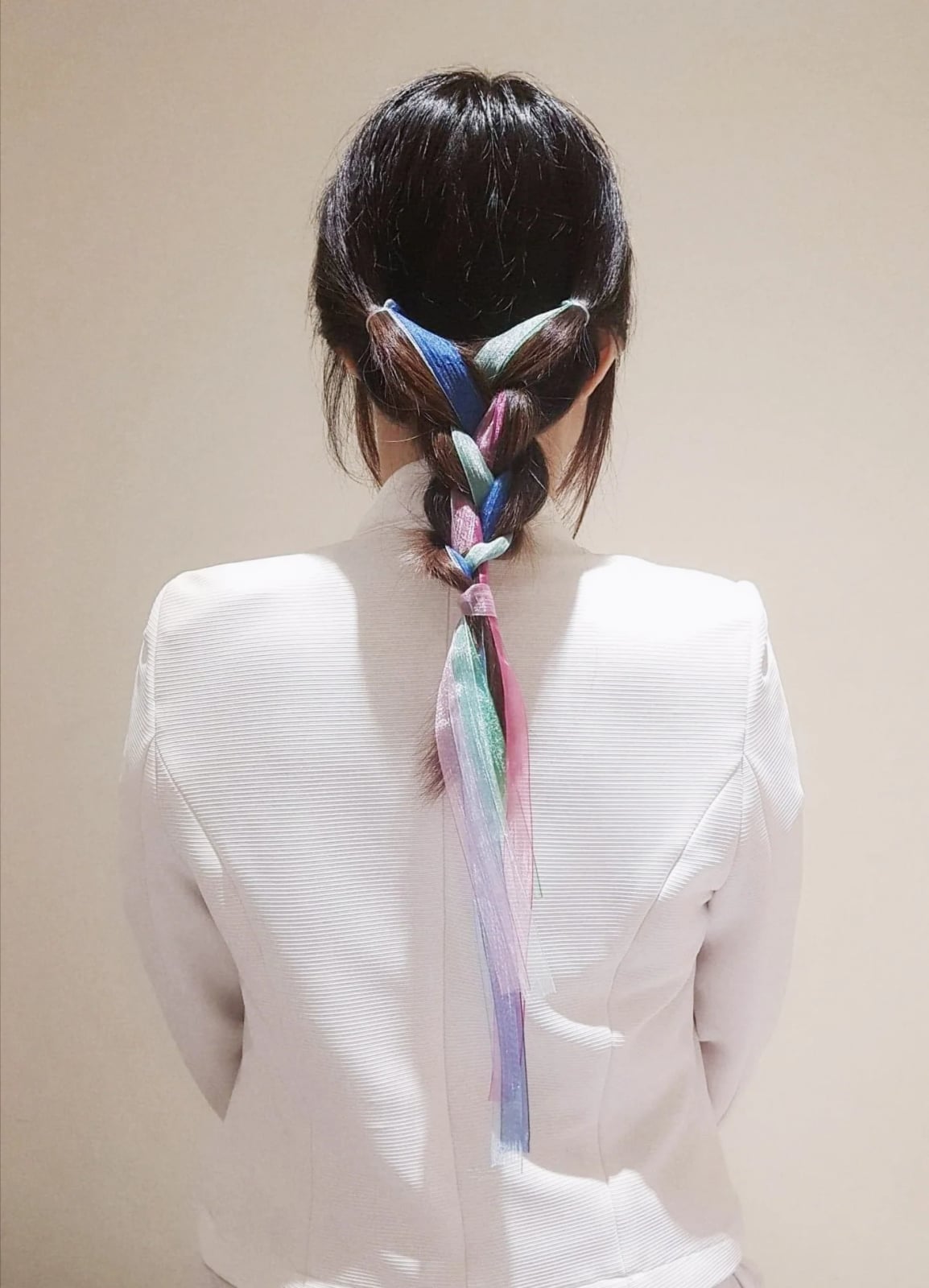 Dark Brown Braid With Rainbow Highlights and Ribbons Dark Brown Braid With Rainbow Highlights and Ribbons — Trendy Ribbon Braids