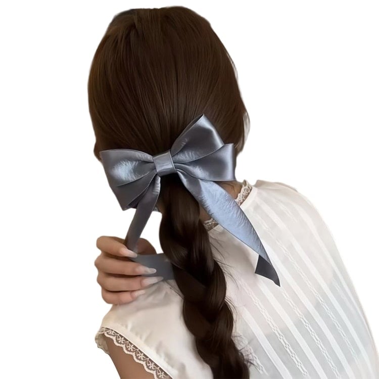 Mid-Back Braid With Gray Ribbon — Trendy Ribbon Hair