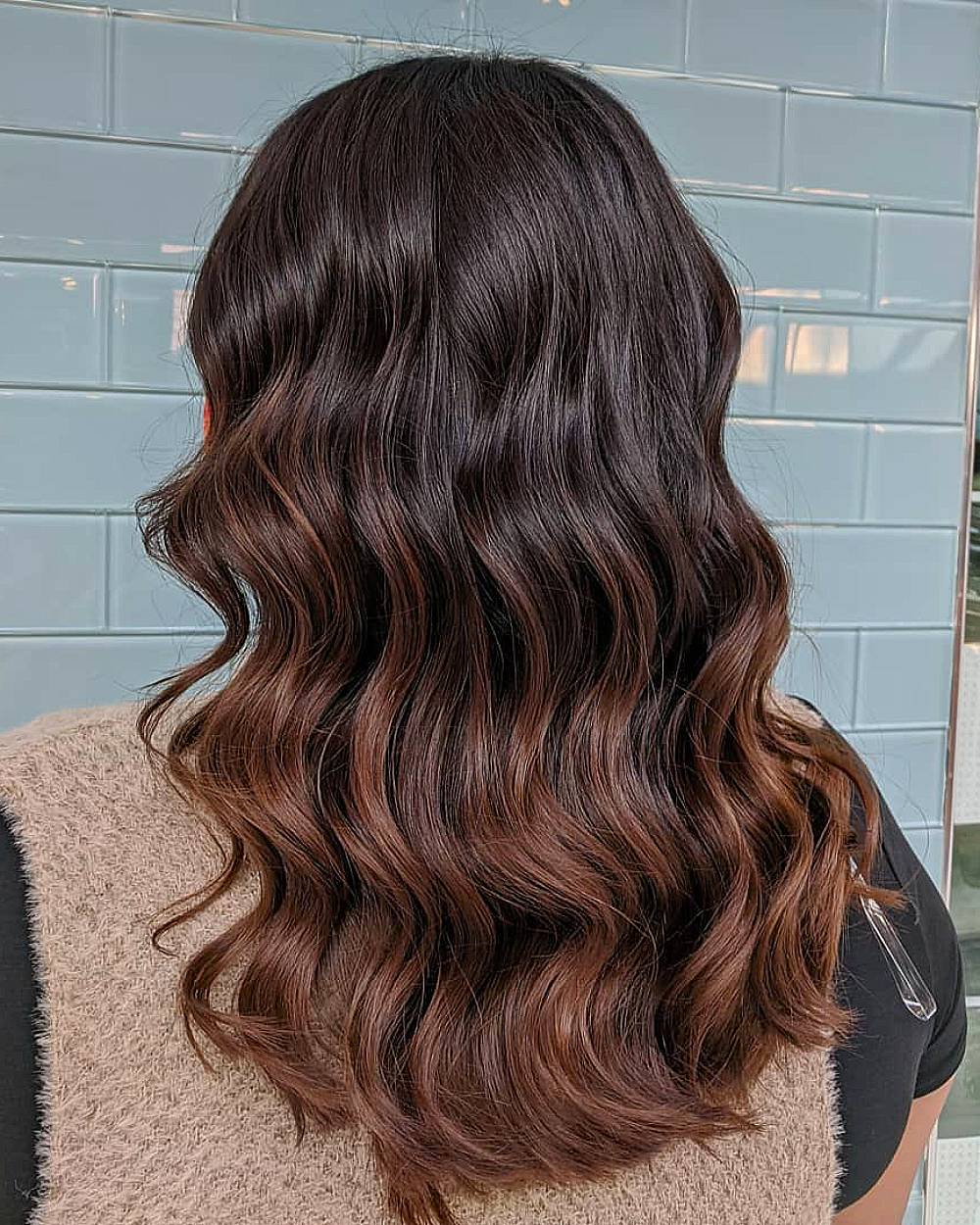 Mid-Back Ombré From Dark To Auburn — Trendy Rich Brunette