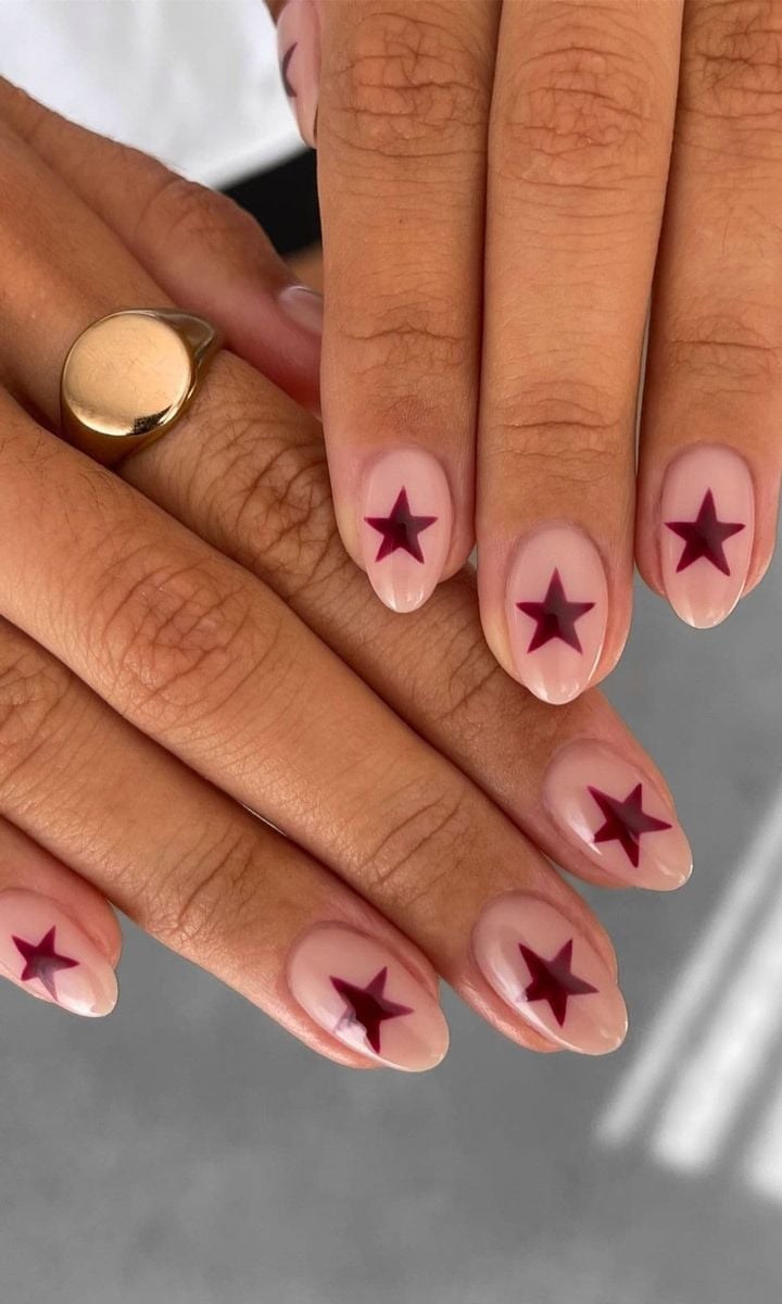Sheer Pink Brown French Medium Oval Nails — Trendy Round Nails