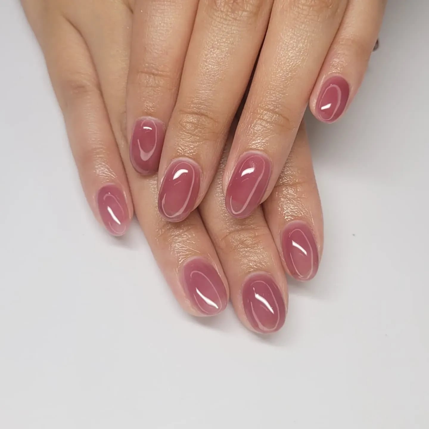 Sheer Pink Nude Modern French Short Oval Nails — Trendy Round Nails