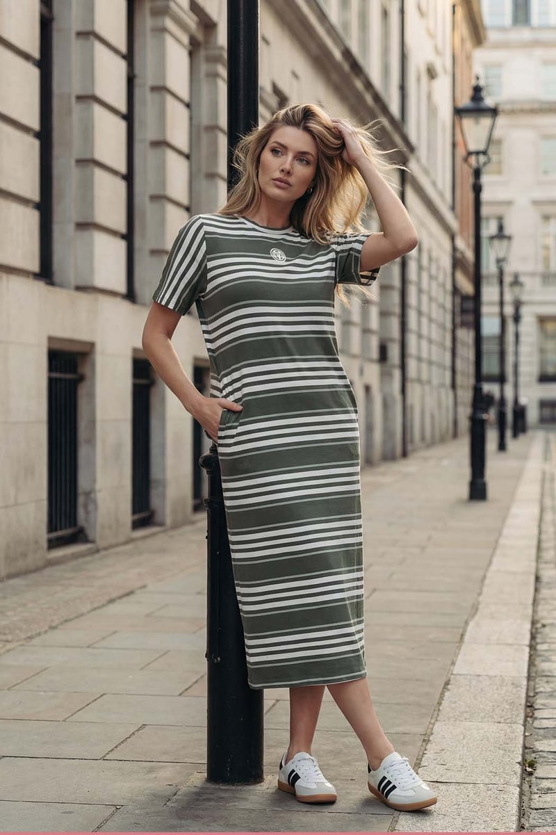 Olive Green Striped T-Shirt Maxi Dress Olive Green Striped T-Shirt Maxi Dress — Trendy Sage Green Dress