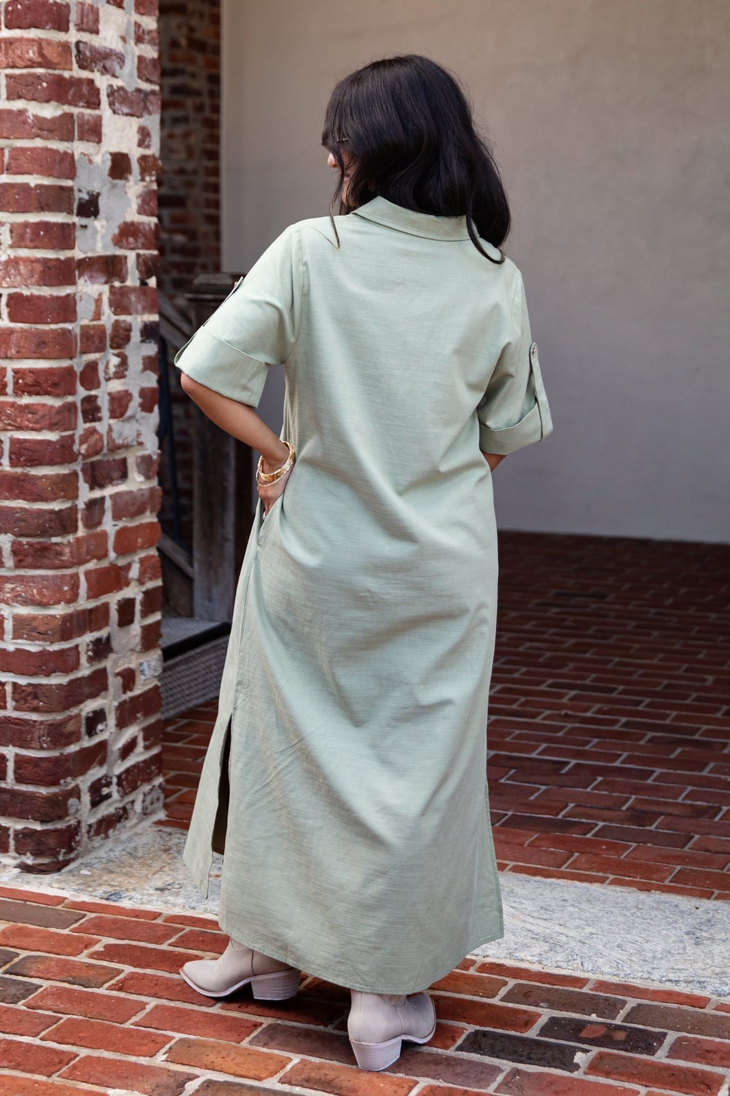 Sage Green Cotton Button-Up Maxi Shirt Dress Sage Green Cotton Button-Up Maxi Shirt Dress — Trendy Sage Green Dress