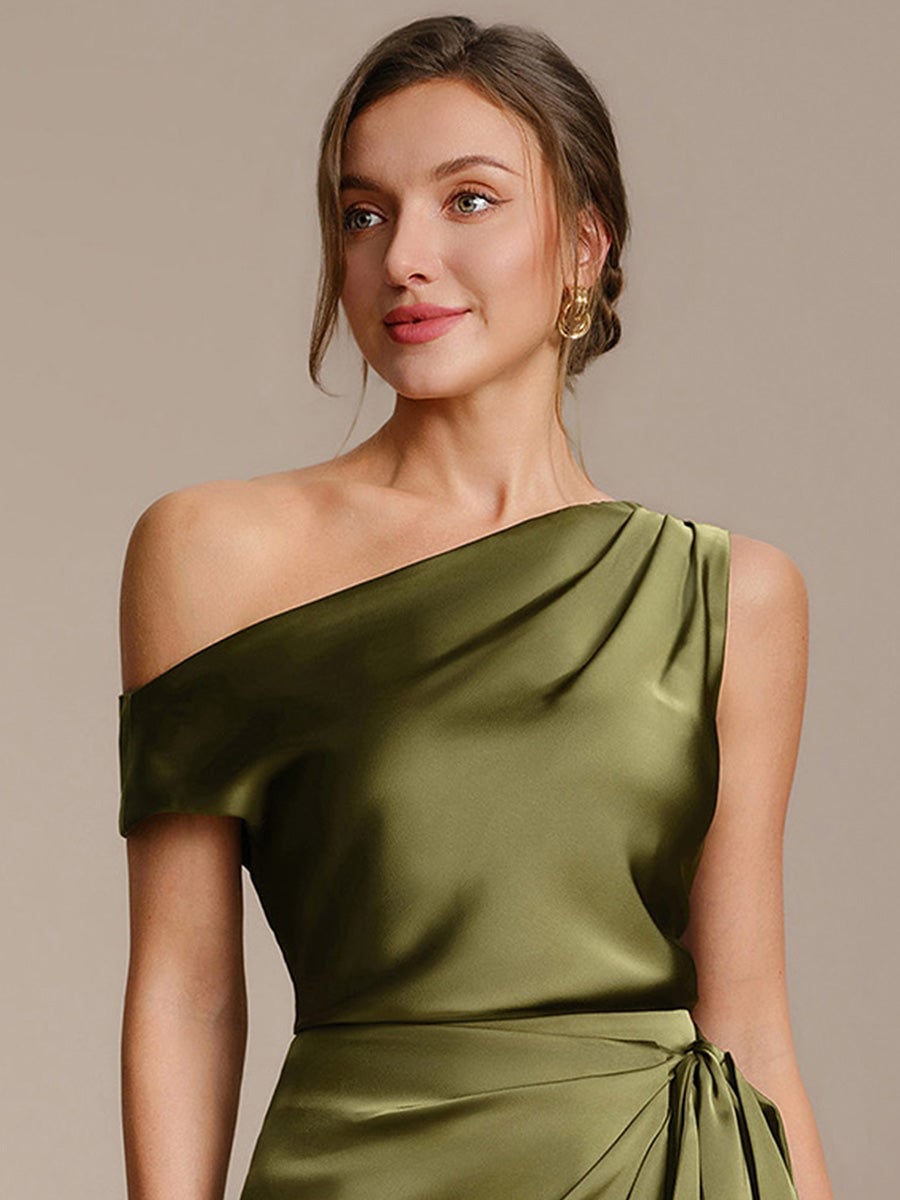 Olive Green Satin Top with Off-The-Shoulder Neckline — Trendy Satin Top Outfits